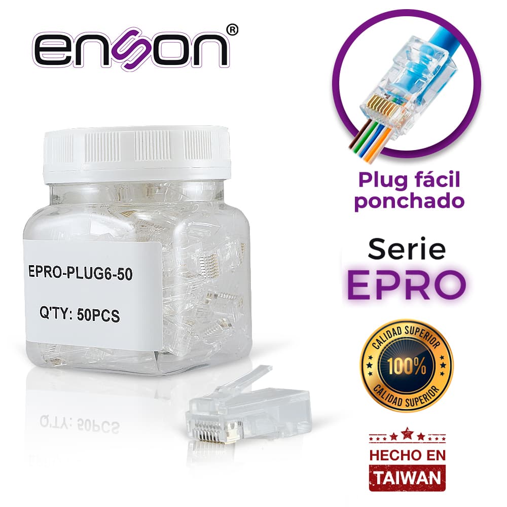 PLUG FACIL PONCHADO ENSON EPRO-PLUG6-50 BOTE DE 50 PZS PARA CABLE UTP CAT6 CON SISTEMA DE PASO DE CABLES PASSTRU QUE FACILITA EL PONCHADO DE CABLE UTP YA QUE SE PUEDE IDENTIFICAR ERRORES DE MANERA MAS FACIL, REQUIERE USO DE PINZAS EPRO-PLUGTOOL - Miniatura 2
