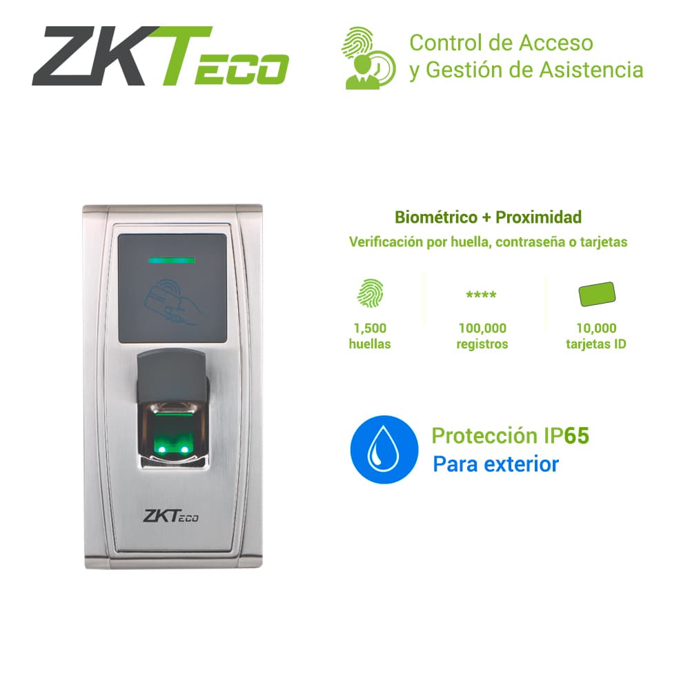 CONTROL DE ACCESO AVANZADO ZKTECO MA300 BIOMETRICO ANTIVANDALICO  PARA  EXTERIOR   CAPACIDAD  DE  1500HUELLAS/10,000TARJETAS/100,000REGISTROS TCPIP/RS485/USB HOST   COMPATIBLE CON SOFTWARE ZKBIO CV ACCESS - Miniatura 4