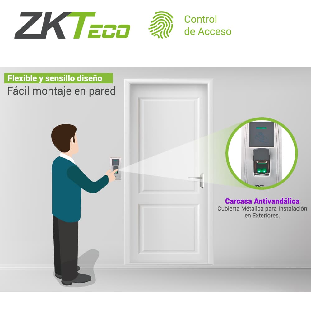 CONTROL DE ACCESO AVANZADO ZKTECO MA300 BIOMETRICO ANTIVANDALICO  PARA  EXTERIOR   CAPACIDAD  DE  1500HUELLAS/10,000TARJETAS/100,000REGISTROS TCPIP/RS485/USB HOST   COMPATIBLE CON SOFTWARE ZKBIO CV ACCESS - Miniatura 5