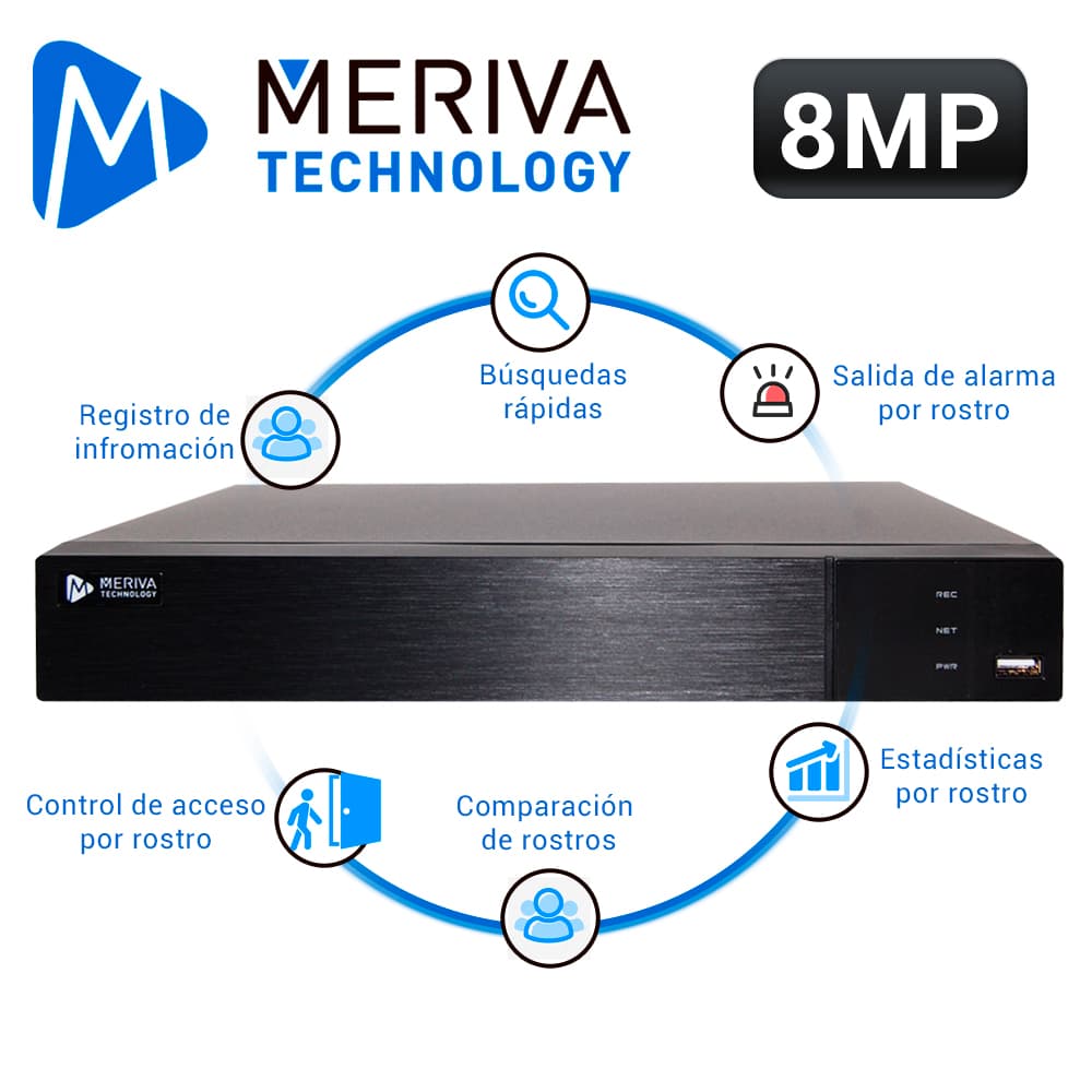 NVR FACE RECOGNITION/VIDEO INTELLIGENT/H.265 8CH POE 8MP 2DD/HDMI 4K + VGA/ONVIF/ MERIVA TECHNOLOGY MAIN-0808/P2P CLOUD N9000 - Miniatura 4