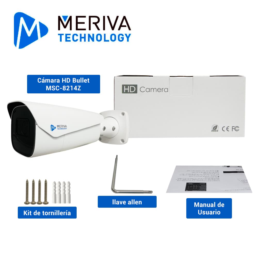 CAMARA HD BULLET MERIVA TECHNOLOGY MSC-8214Z / 8MP - 4K / AHD/TVI/CVI / LENTE MOTORIZADO 2.8 - 12MM / 50 - 70M IR / IP67 / METALICA / 12 VCD / COC - Miniatura 5