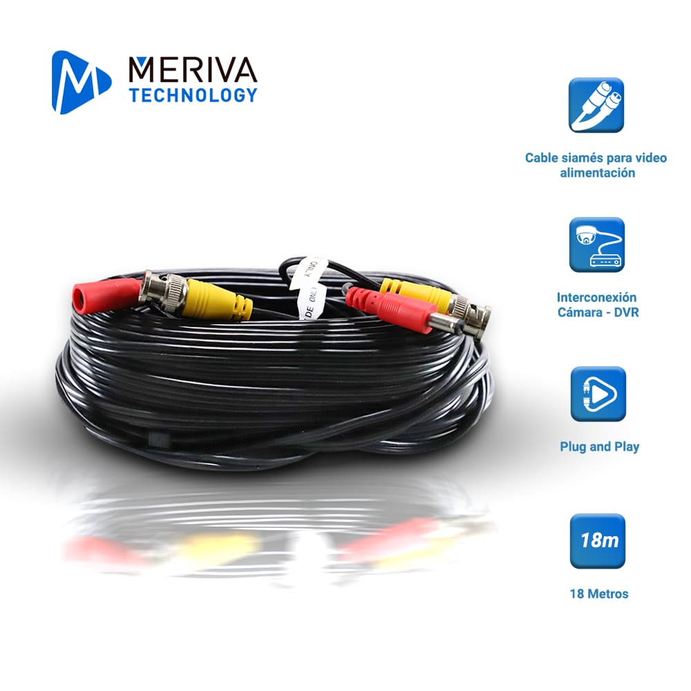 CABLE DE VIDEO HD ARMADO MERIVA MVA-HDCB20 20MTS NEGRO CON CONECTORES DE VIDEO BNC Y CORRIENTE OPTIMIZADO PARA AHD/HDTVI/HDCVI Y AUDIO POR COAXIAL - Miniatura 2