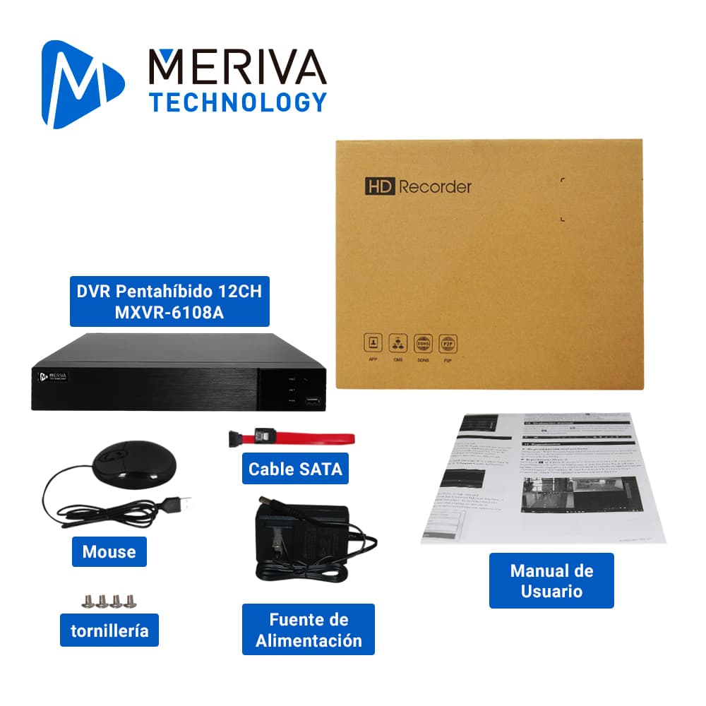 DVR MERIVA TECHNOLOGY MXVR-6108A HD H.265 12 CANALES 5MP 8CH BNC + 4CH IP/SALIDA HDMI (1080P) + 1 VGA (1080P) + BNC SIMULTANEAS/1 SALIDA + 1 ENTRADA DE AUDIO RCA/4 ALARMA IN + 1 ALARMA OUT/COC/AOC/P2P/SO. N9000/TECNOLOGIAS AHD/TVI/CVI/SD/IP/GRABACION - Miniatura 5