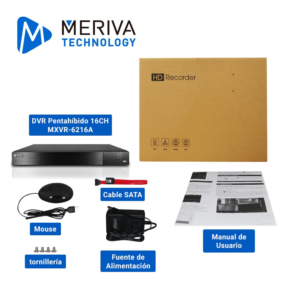 DVR MERIVA TECHNOLOGY MXVR-6216A HD H.265 24 CH 5MP PENTA HIBRIDO 16CH BNC + 8CH IP / SALIDA HDMI (1080P) + 1 VGA + BNC SIMULTANEAS /1 SALIDA + 8 ENTRADA DE AUDIO RCA /16 ALARMA IN + 4 ALARMA OUT / COC / P2P-CLOUD / SO. N9000 / TECNOLOGIAS AHD / TVI  - Miniatura 5