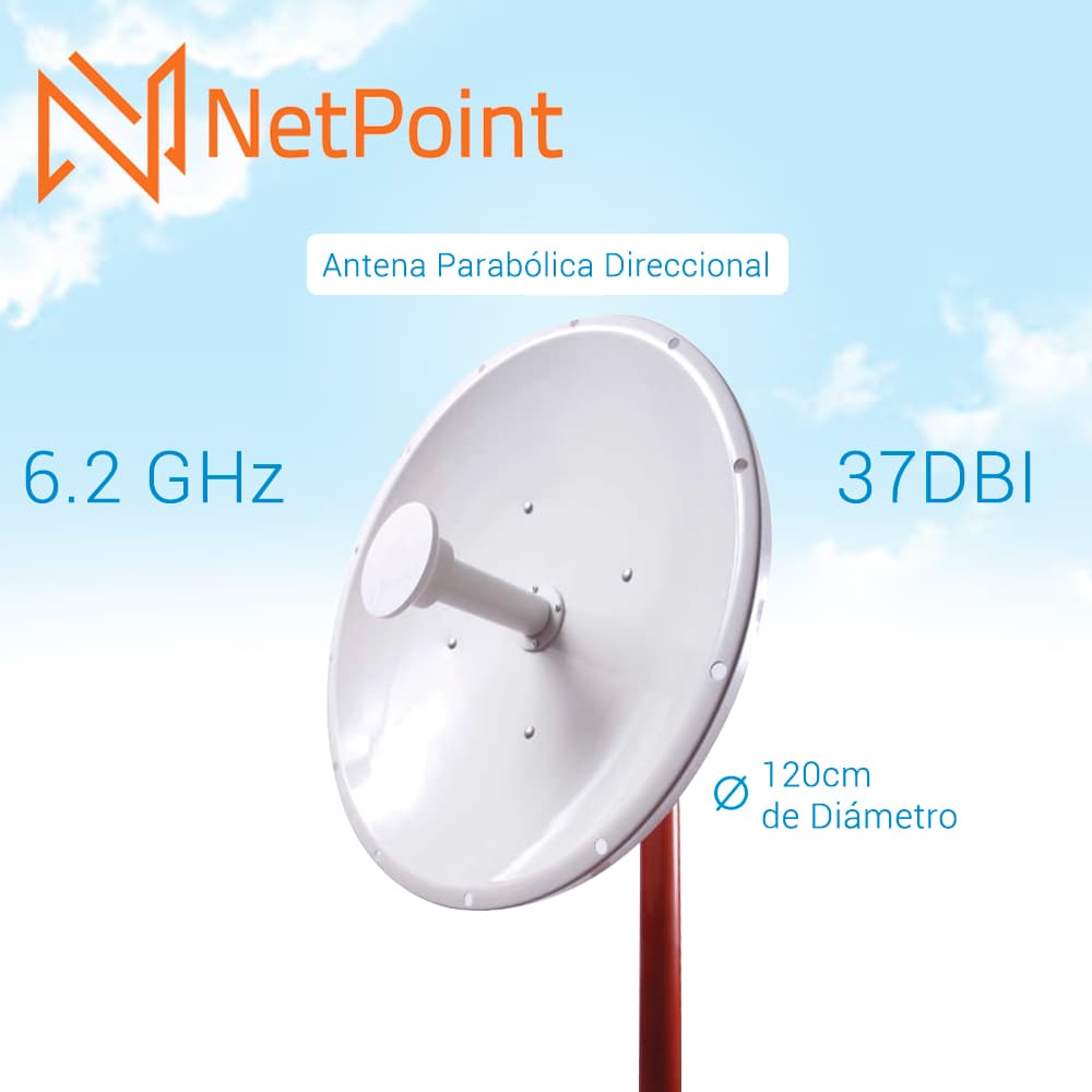 ANTENA PARABOLICA DIRECCIONAL NETPOINT NP-3 4.9-6.2 GHZ 37 DB  120CM DE DIAMETRO PTP - Miniatura 3
