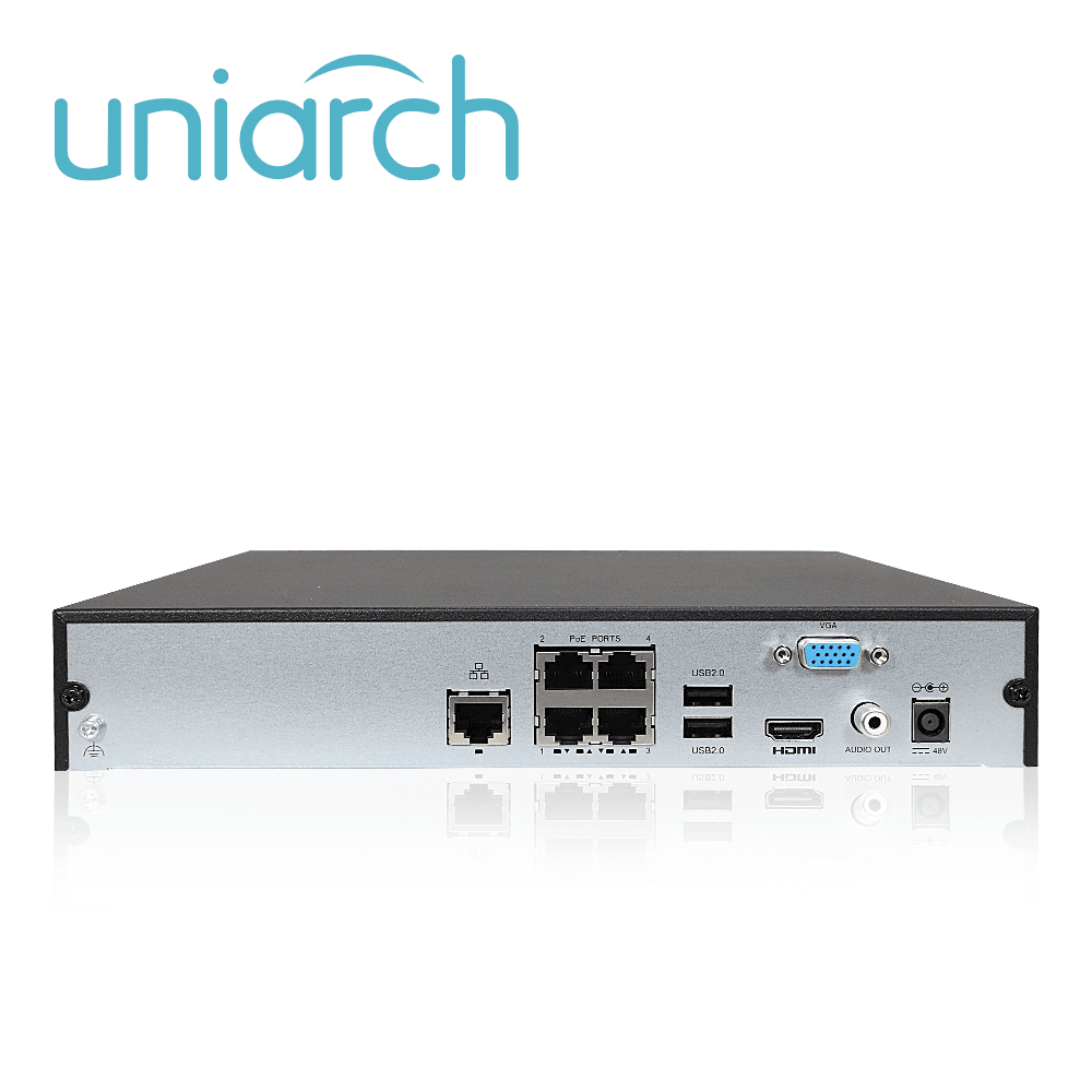 NVR UNIARCH NVR-104E2-P4 / 4 CANALES / 4 CANALES POE CAPACIDAD 1 DISCO DURO DE 8 TB / SALIDA HDMI / SALIDA VGA SIMULTANEAS / 40 MBPS / ULTRA265 / P2P (EZCLOUD) - Miniatura 4