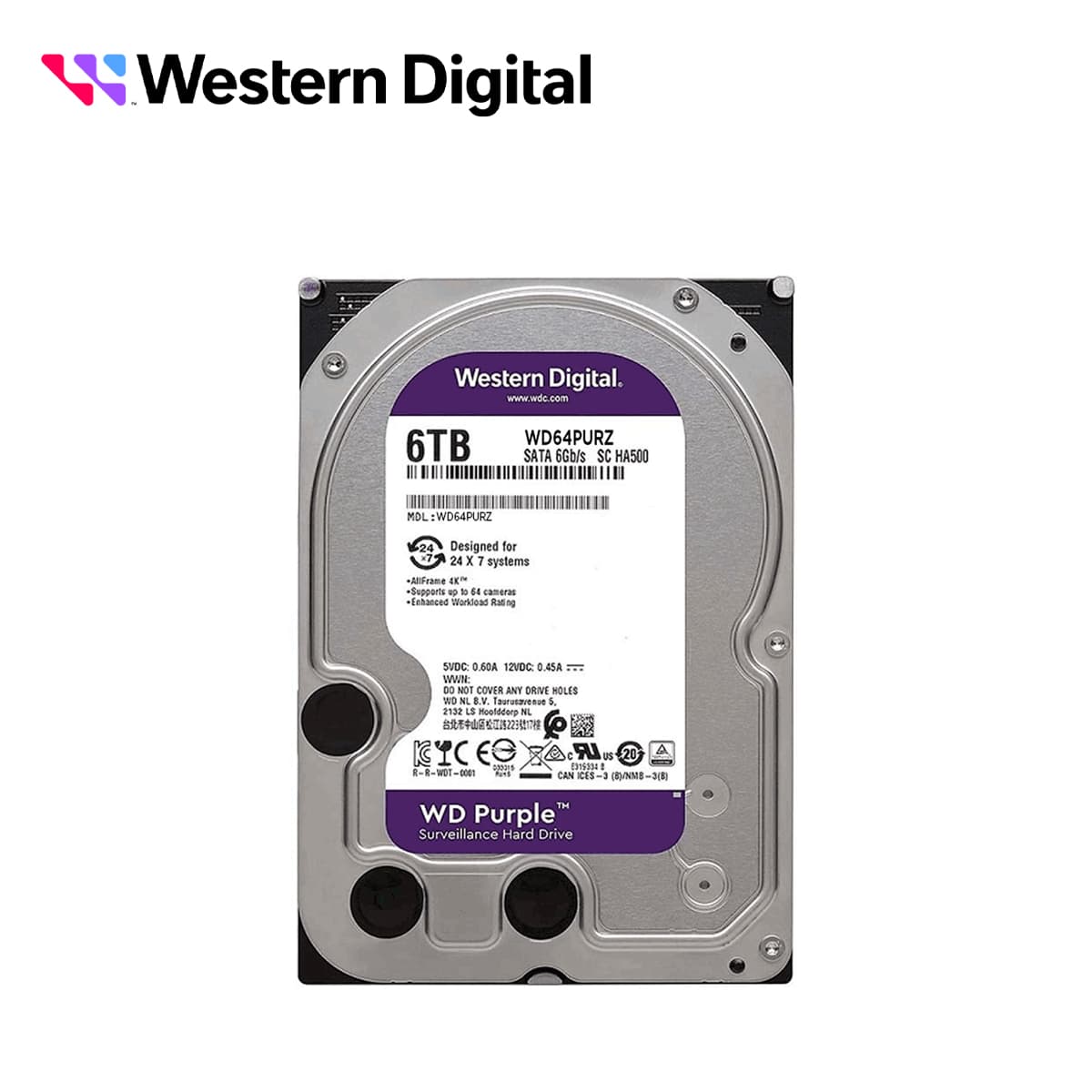 DISCO DURO DD 6TB SATA WD PURPLE WD64PURZ 24/7 OPTIMIZADO PARA VIDEOVIGILANCIA SATA III 6GB/S 5400 RPM COMPATIBLE CON DVR Y NVR DE CUALQUIER MARCA - Miniatura 2
