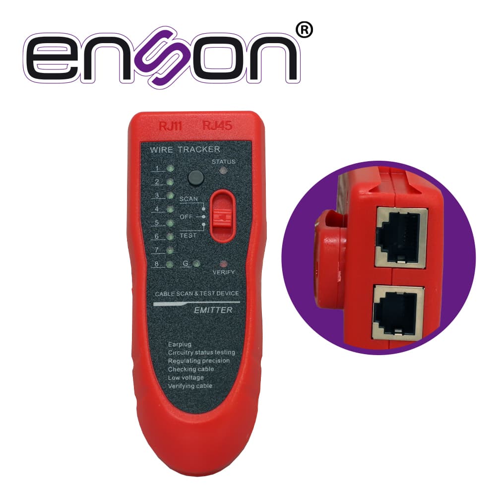 TESTER PROBADOR DE CABLE RJ45/RJ11 CON ACCESORIOS: TESTER-AUDIFONOS / CABLES PROBADORES / BATERIAS X 2 / ESTUCHE - Miniatura 4