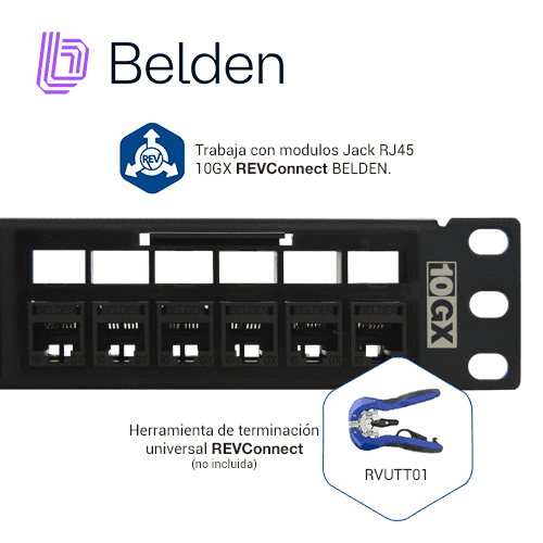 PATCH PANEL REVCONNECT CAT6A BELDEN RVAPPF1U24BK / NEGRO / 24 PUERTOS / 1UR / PRECARGADO / PIEZA - Miniatura 4