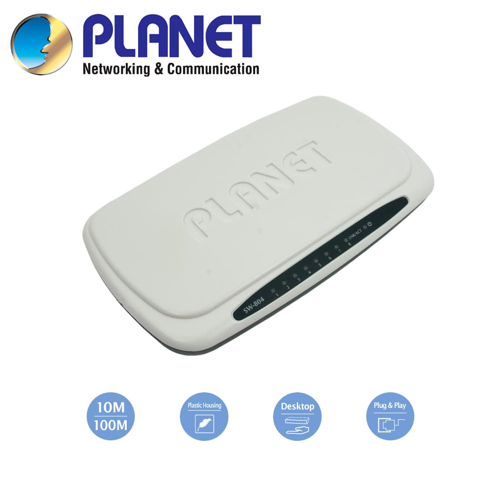 SWITCH NO ADMINISTRABLE DE 8 PUERTOS / PLANET SW-804 / 8 PUERTOS RJ45 10/100 MBPS MDI/MDI-X / PLASTICO / ALIMENTACION 5VDC - Miniatura 4