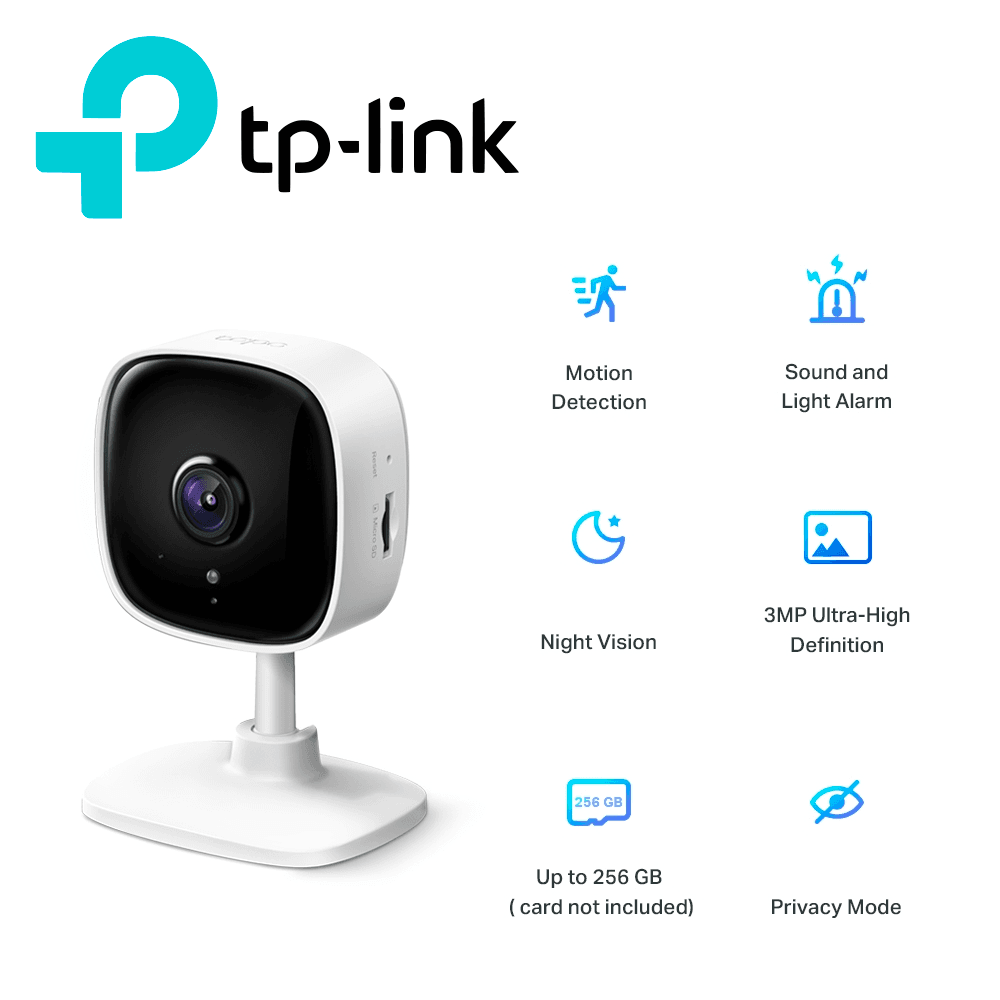 CAMARA WIFI INTERIOR TP-LINK TAPO C110  SEGURIDAD PARA CASA 3MP DE RESOLUCION, AUDIO DOBLE VIA, VISION NOCTURNA, ACEPTA MEMORIA SD HASTA 256GB - Miniatura 3