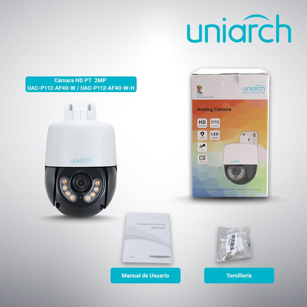 CAMARA HD PT UNIARCH COLORHUNTER UAC-P112-AF40-W / 2MP / TVI/AHD/CVI: 1080P@25fps / LENTE-4MM / DWDR / LUZ-BLANCA30M / MICROFONO-INTEGRADO / PANEO+TILDEO-0-345GRADOS / PLASTICA / IP66 / 12 VCD - Miniatura 5