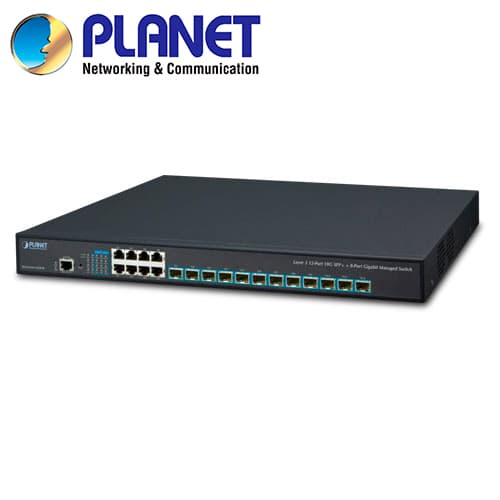 SWITCH ADMINISTRABLE L 3 PLANET XGS-6350-12X8TR / 8 PUERTOS RJ45 10/100/1,000MBPS / 12 PUERTOS SFP+ 1/10GBPS/ 1 PUERTO DE CONSOLA / 180 MPPS / RIP OSPF SSH VRRP / METALICO/ MONTAJE EN RACK /  DOBLE FUENTE DE ALIMENTACION 100-240VCA - Miniatura 2