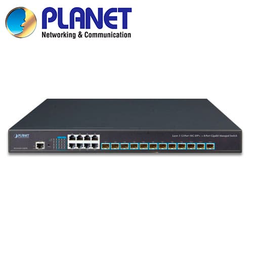 SWITCH ADMINISTRABLE L 3 PLANET XGS-6350-12X8TR / 8 PUERTOS RJ45 10/100/1,000MBPS / 12 PUERTOS SFP+ 1/10GBPS/ 1 PUERTO DE CONSOLA / 180 MPPS / RIP OSPF SSH VRRP / METALICO/ MONTAJE EN RACK /  DOBLE FUENTE DE ALIMENTACION 100-240VCA - Miniatura 3