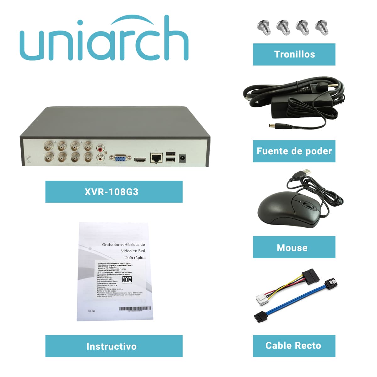 DVR PENTAHIBRIDO UNIARCH XVR-108G3 / 8 CANALES ANALOGICOS (HASTA 5 MP LITE A 12 FPS)  / AHD / TVI / CVI / IP / 4 CANALES IP (HASTA 4 MP) / CAPACIDAD DE 1 DISCO DURO DE 8 TB/ AUDIO ENTRADA/SALIDA / SALIDA ESPEJO VGA /  HDMI / P2P (EZCLOUD) / ONVIF / C - Miniatura 5