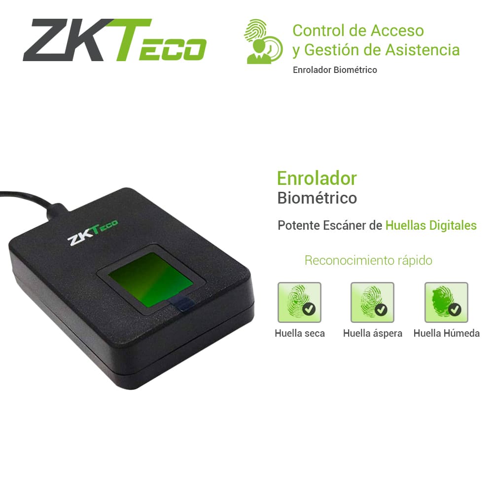 ENROLADOR BIOMETRICO USB ZKTECO ZK9500 COMPATIBLE CON ZKBIO CVSECURITY, ZKBIO CVACCESS, BIOTIME PRO, REGISTRA HUELLAS *SDK SIN COSTO* - Miniatura 3