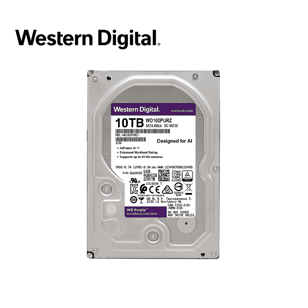 DISCO DURO DD 10TB SATA WD PURPLE PRO WD102PURP 24/7 OPTIMIZADO PARA VIDEOVIGILANCIA SATA III 6GB/S 7200RPM CACHE 256MB COMPATIBLE CON DVR Y NVR DE CUALQUIER MARCA - Miniatura 3