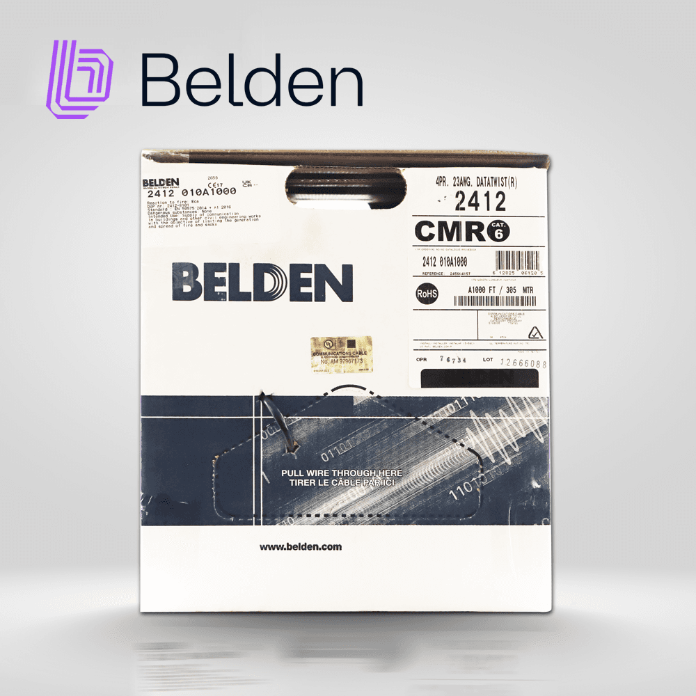 CABLE UTP CAT6+ BELDEN 2412 010A1000 / INTERIOR / NEGRO / 350MHZ / 4 PARES / 23 AWG / FORRO PVC / CMR / CERTIFICABLE / BOBINA EN CAJA / 1,000 PIES 305 METROS - Miniatura 5