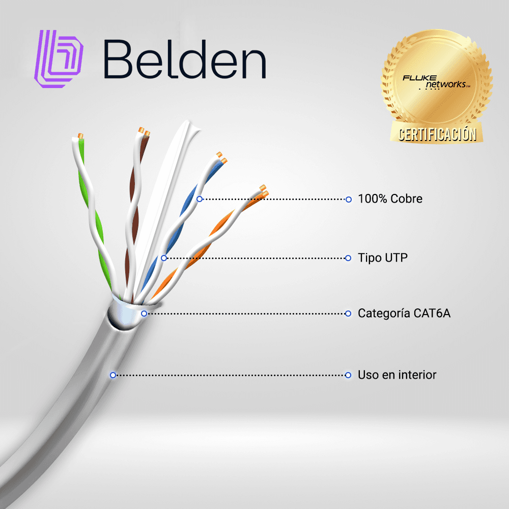 CABLE UTP CAT6A BELDEN 10GXS12 0081000 / INTERIOR / GRIS / 625MHZ / 4 PARES / 23 AWG / FORRO PVC / CMR / CERTIFICABLE / BOBINA / 1,000 PIES 305 METROS - Miniatura 3