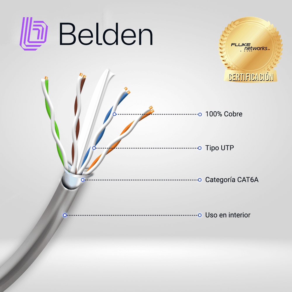 CABLE UTP CAT6A BELDEN 10GXW12 0081000 / INTERIOR / GRIS / 500MHZ / 4 PARES / 23 AWG / FORRO PVC / CMR / CERTIFICABLE / BOBINA / 1,000 PIES 305 METROS - Miniatura 3