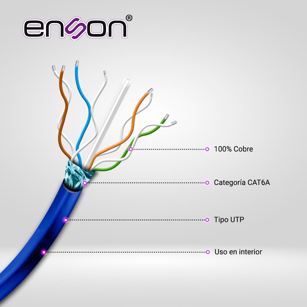 CABLE UTP CAT6A ENSON 12264L305 FORRO PVC AZUL 4 PARES 500MHZ 100 POR CIENTO COBRE USO INTERIOR / 1000 PIES / 305 METROS - Miniatura 3
