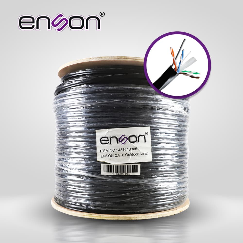 CABLE UTP AEREO CAT6 ENSON 43164B305 FORRO NEGRO 4 PARES CALIBRE 23 AWG 100% COBRE USO EXTERIOR FIGURA8 1000 PIES 305 METROS - Miniatura 2