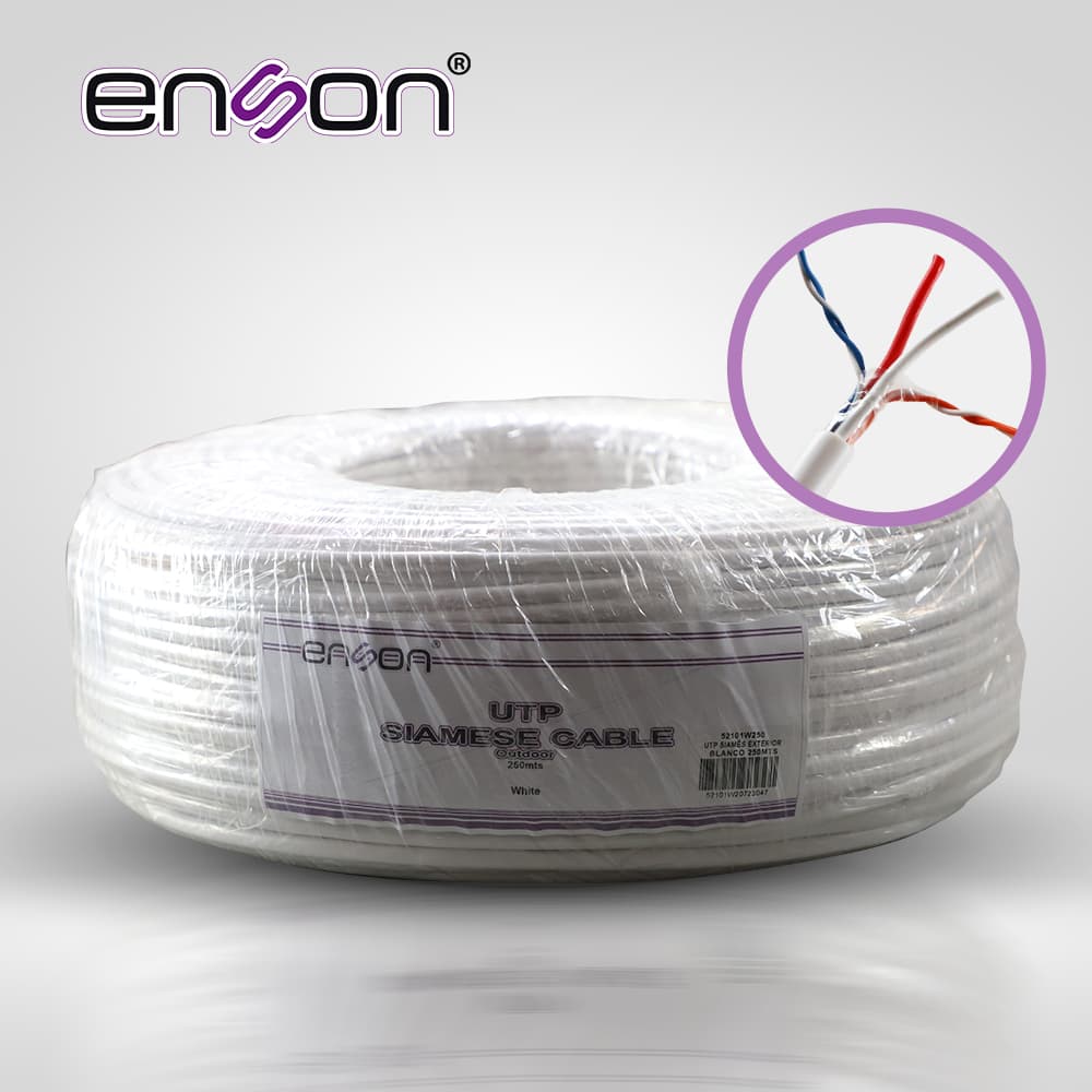 CABLE UTP SIAMES ENSON 52101W250 4C PARA DATOS Y DOS CABLES CALIBRE 18AWG (ROJO Y NEGRO) PARA ALIMENTACION, DISEÑADO PARA SU USO EN SOLUCIONES DE CCTV UNICAMENTE, BOBINA DE 250 METROS COLOR BLANCO PARA SU USO EN EXTERIOR - Miniatura 2