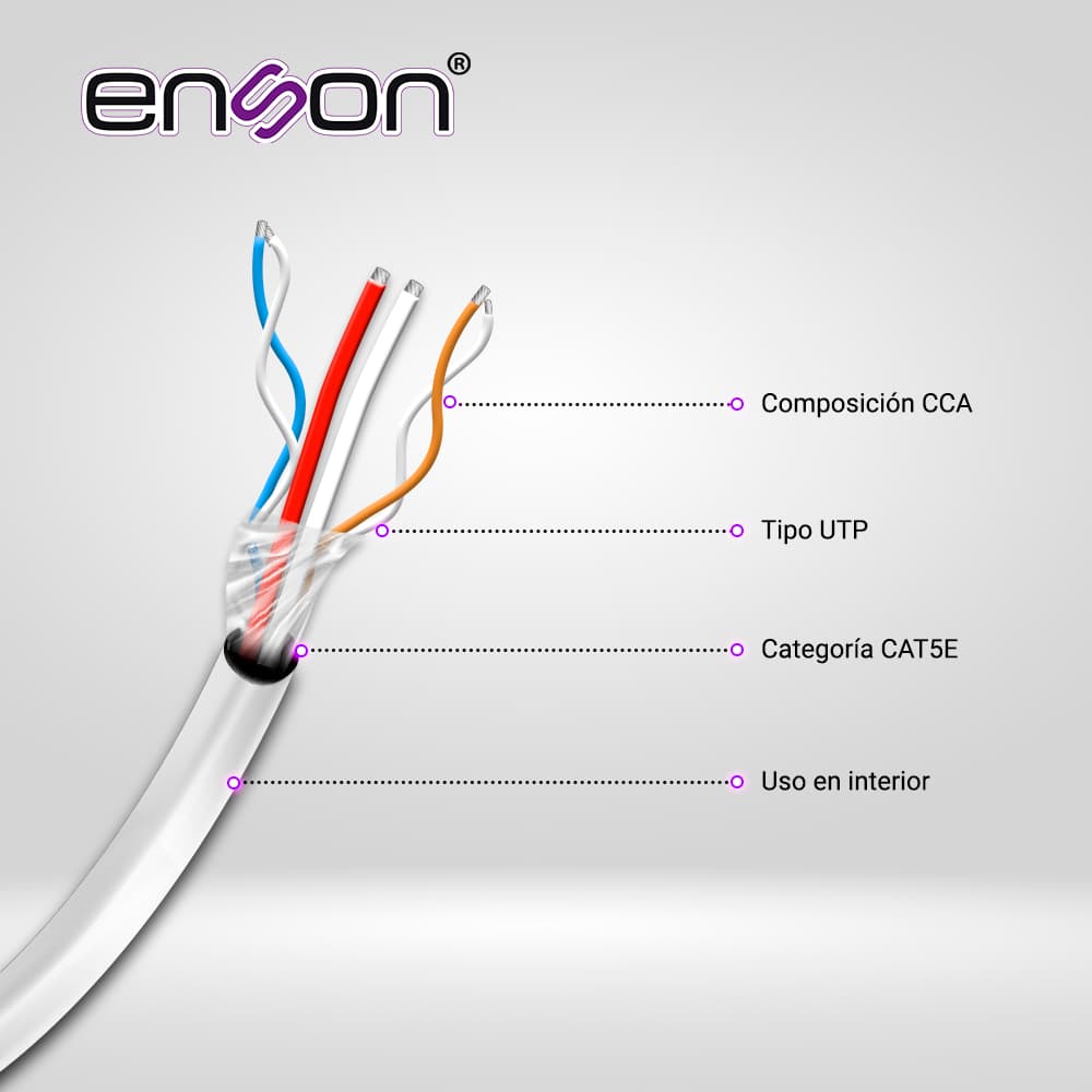 CABLE UTP SIAMES ENSON 52101W250 4C PARA DATOS Y DOS CABLES CALIBRE 18AWG (ROJO Y NEGRO) PARA ALIMENTACION, DISEÑADO PARA SU USO EN SOLUCIONES DE CCTV UNICAMENTE, BOBINA DE 250 METROS COLOR BLANCO PARA SU USO EN EXTERIOR - Miniatura 3