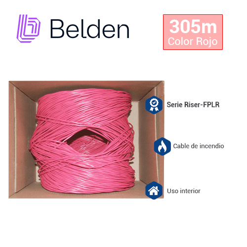 CABLE DE ALARMA CONTRA INCENDIOS BELDEN 5220UL 002U1000 / INTERIOR / ROJO / 2 CONDUCTORES / 16 AWG / SOLIDO / FORRO PVC / CMR - FPLR / EN CAJA / 1,000 PIES 305 METROS - Miniatura 3