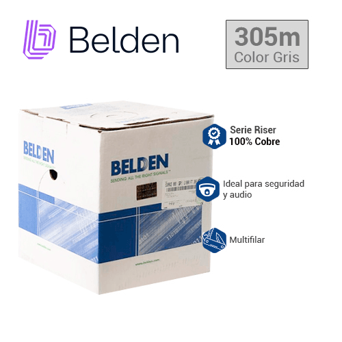 CABLE DE SEGURIDAD Y SONIDO BELDEN 5300UE 008U1000 / INTERIOR / GRIS / 2 CONDUCTORES / 18 AWG / MULTIFILAR / FORRO PVC / CMR / EN CAJA / 1,000 PIES 305 METROS - Miniatura 3