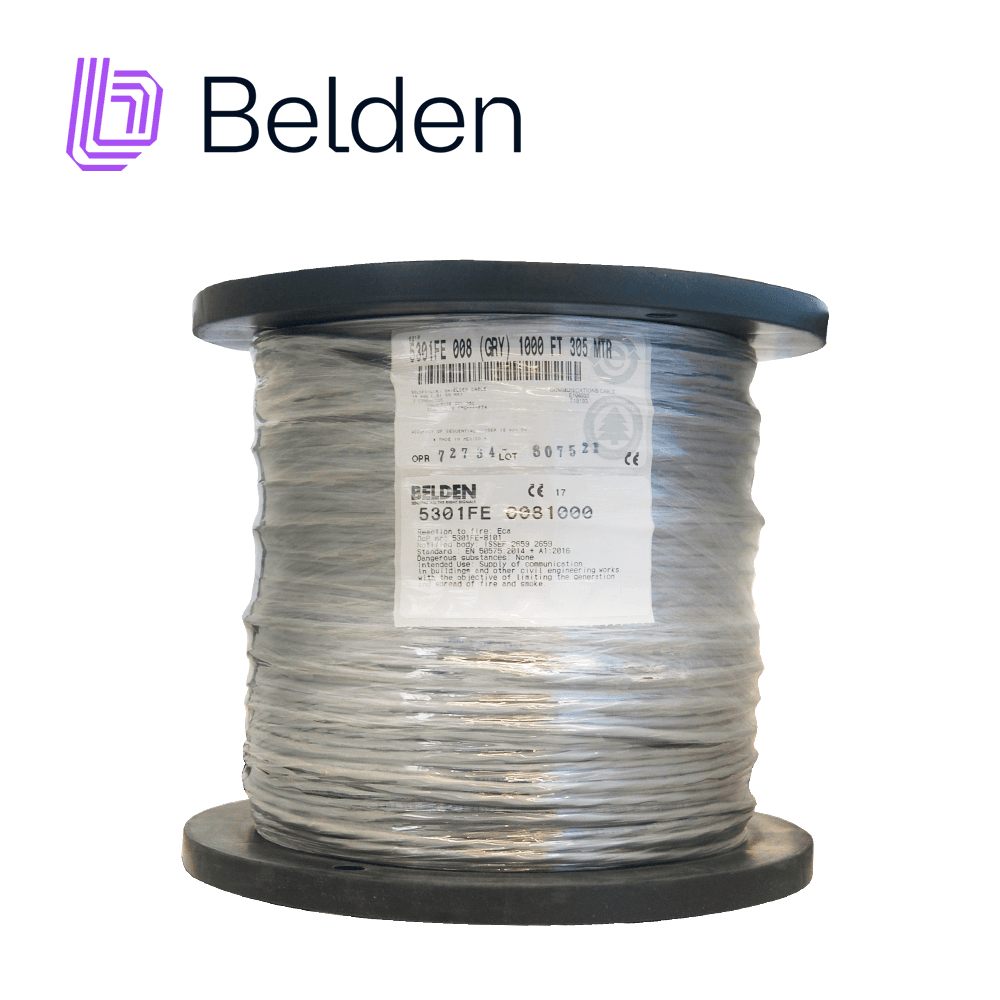 CABLE DE SEGURIDAD Y SONIDO BELDEN 5301FE 0081000 / INTERIOR / GRIS / 3 CONDUCTORES / 18 AWG / MULTIFILAR / FORRO PVC / CMR / BLINDADO / BOBINA / 1,000 PIES 305 METROS - Miniatura 2