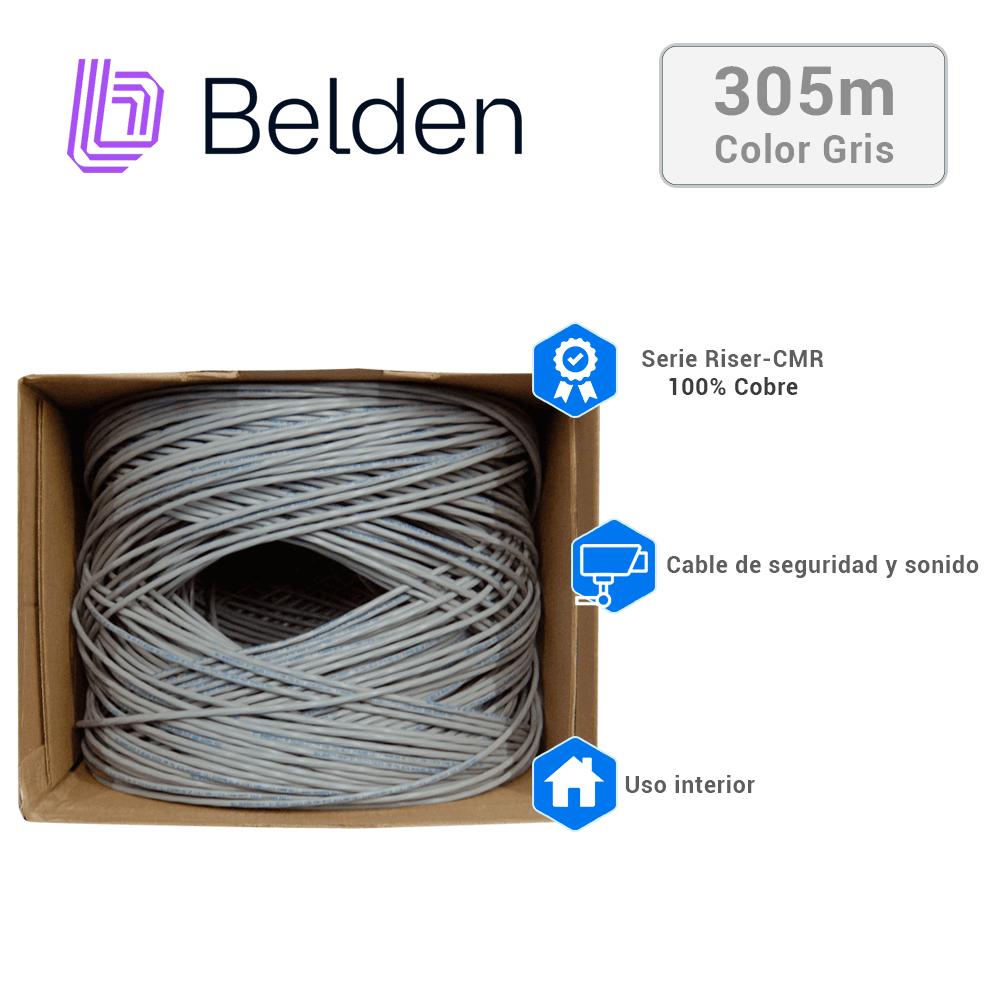 CABLE DE SEGURIDAD Y SONIDO BELDEN 5302FE 008U1000 / INTERIOR / GRIS / 4 CONDUCTORES / 18 AWG / MULTIFILAR / FORRO PVC / CMR / BLINDADO / EN CAJA / 1,000 PIES 305 METROS - Miniatura 3