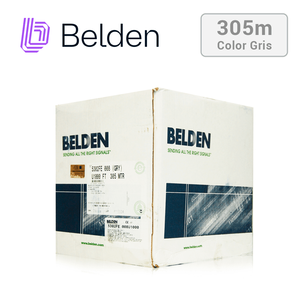 CABLE DE SEGURIDAD Y SONIDO BELDEN 5302FE 008U1000 / INTERIOR / GRIS / 4 CONDUCTORES / 18 AWG / MULTIFILAR / FORRO PVC / CMR / BLINDADO / EN CAJA / 1,000 PIES 305 METROS - Miniatura 5