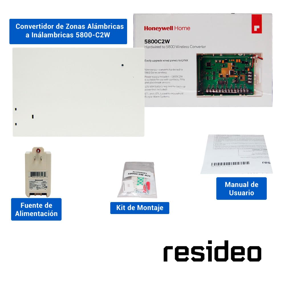 CONVERTIDOR DE ZONAS ALAMBRICAS A INALAMBRICAS RESIDEO 5800C2W SOPORTA 9 ZONAS CABLEADAS CON R.F.L. / NO APTO PARA SENSORES DE FUEGO O CALOR / INTERRUPTOR DE SABOTAJE DE CAJA/ COMPATIBLE CON PANELES DE LA SERIE VISTA. - Miniatura 5