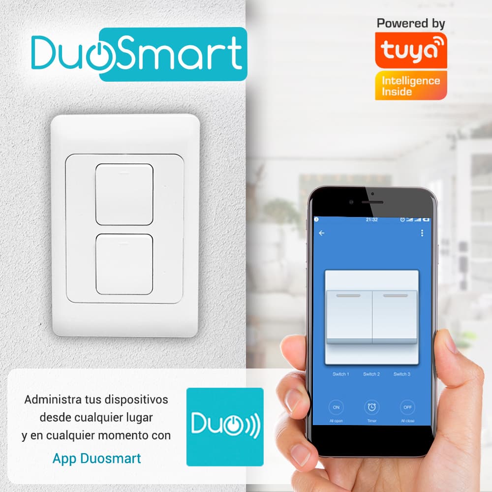 SWITCH APAGADOR WIFI 2.4 GHZ DUOSMART A20  DE 2 UNIDADES COMPATIBLE CON ALEXA Y GOOGLE HOME CON TEMPORIZADORES COMPATIBLE CON APP DUOSMART - Miniatura 4