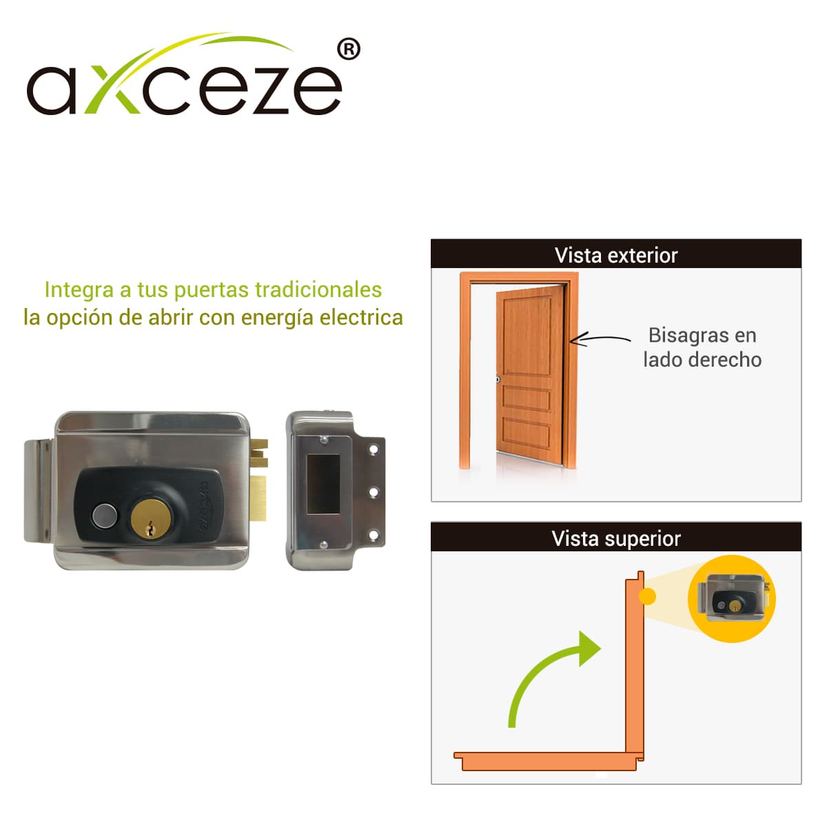 CERRADURA ELECTRICA DE SOBREPONER PARA PUERTAS DERECHAS AXCEZE AX-SLOCK PARA PUERTAS CON APERTURA INTERNA - Miniatura 4
