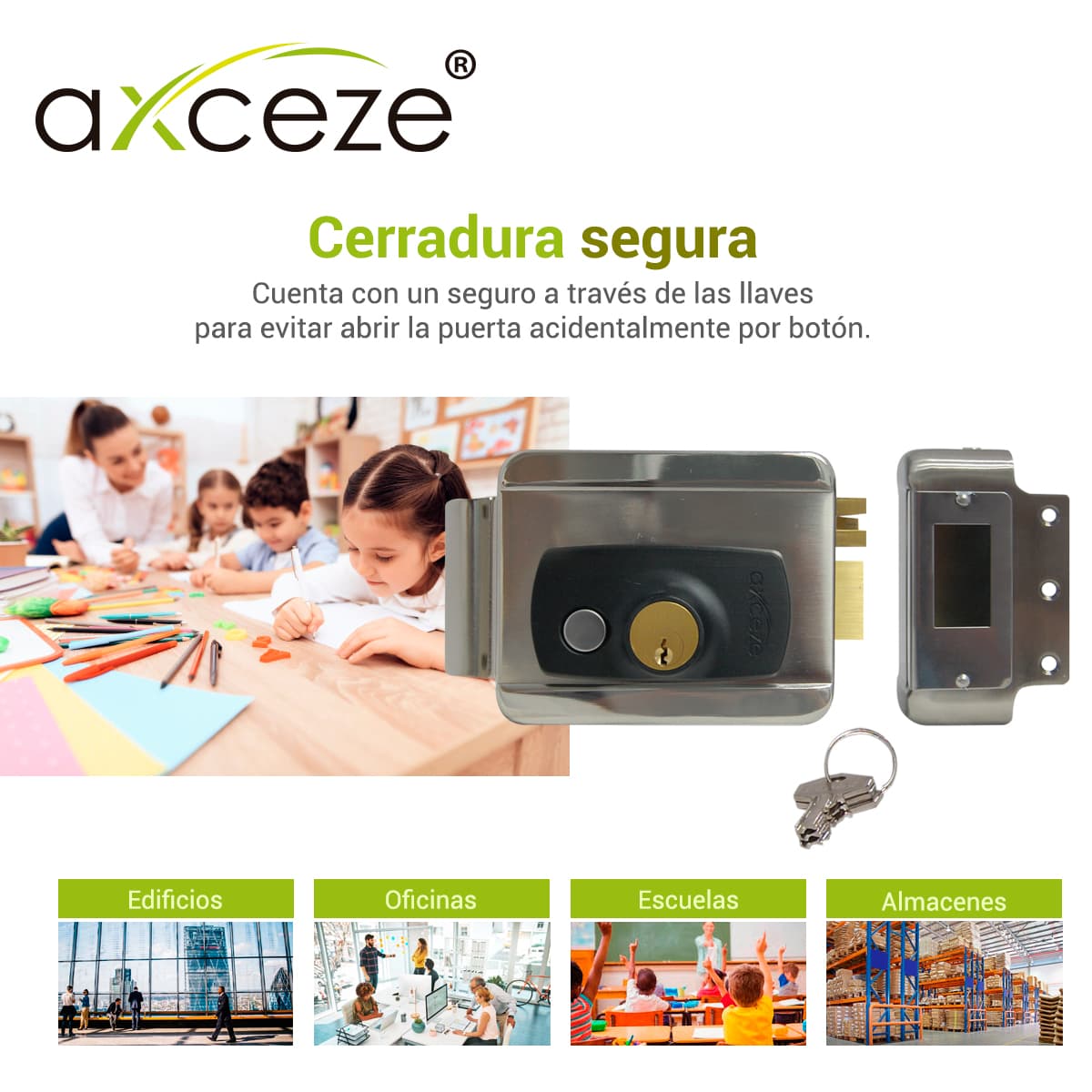 CERRADURA ELECTRICA DE SOBREPONER PARA PUERTAS DERECHAS AXCEZE AX-SLOCK PARA PUERTAS CON APERTURA INTERNA - Miniatura 5