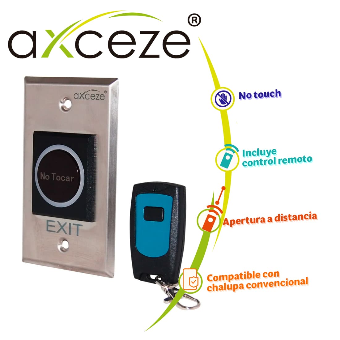 BOTON SIN CONTACTO NO TOUCH  AXCEZE     AX-TOUCH4RM     INCLUYE UN CONTROL REMOTO DE 433MHZ  PARA  APERTURA A DISTANCIA - Miniatura 2