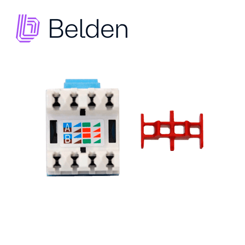 CONECTOR MODULAR JACK RJ45 CAT5E BELDEN AX101315 ESTILO KEYCONNECT AZUL CLARO COMPATIBLE CON FACEPLATE AX102660,AX102655,AX102249 PATCH PANEL MODULAR AX103114,AX103115,AX104599 ESQUEMA DE CABLEADO T568A/B HERRAMIENTA COMPATIBLE AX100749 USO INTERIOR  - Miniatura 4
