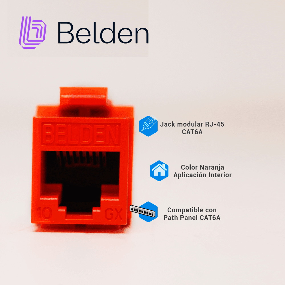 CONECTOR MODULAR JACK RJ45 CAT6A BELDEN AX104152  ESTILO KEYCONNECT NARANJA COMPATIBLE CON FACEPLATE AX102660,AX102655,AX102249 PATCH PANEL MODULAR AX103114,AX103115,AX104599 ESQUEMA DE CABLEADO T568A/B HERRAMIENTA COMPATIBLE AX100749 USO INTERIOR CA - Miniatura 3