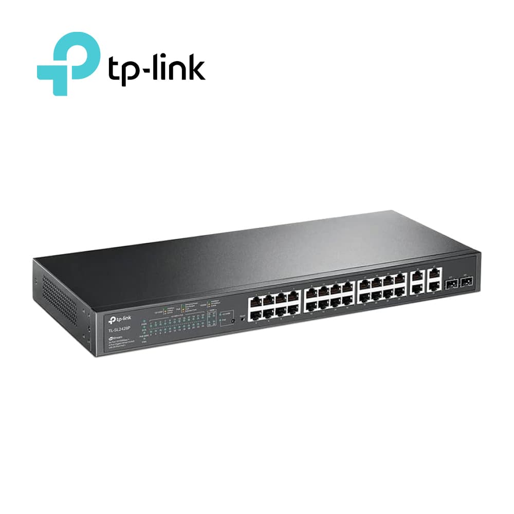SWITCH ADMINISTRABLE TP-LINK SL2428P / 24 PUERTOS RJ45 POE AF/AT 10/100 MBPS + 2 PUERTOS GIGA RJ45 + 2 PUERTOS GIGA COMBO RJ45/SFP / POTENCIA POE TOTAL 250 W / IDEAL PARA RACK / USO INTERIOR / GESTION CENTRALIZADA CON OMADA - Miniatura 2