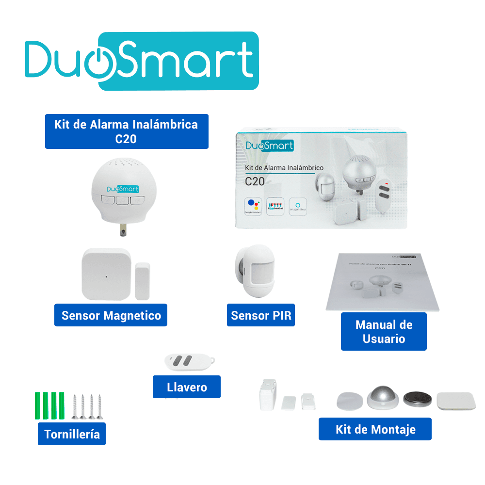KIT ALARMA INALAMBRICA DUOSMART C20 COMUNICACION DUAL WIFI 2.4 GHZ RF 433.92 INCLUYE 1 PANEL 1 PIR 1 MAGNETO 1 LLAVERO **COMPATIBLE CON SENSORES DUOSMART C** - Miniatura 6
