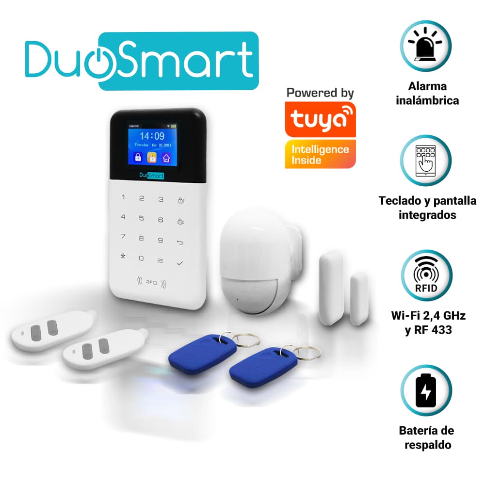 KIT ALARMA INALAMBRICA DUOSMART C30 COMUNICACION DUAL WIFI 2.4 GHZ RF 433.92 INCLUYE 1 PANEL CON TECLADO 1 PIR 1 MAGNETO 2 LLAVEROS MONITOREO EN APP DUOSMART **COMPATIBLE CON SENSORES DUOSMART C Y SIRENA INALAMBRICA** - Miniatura 2