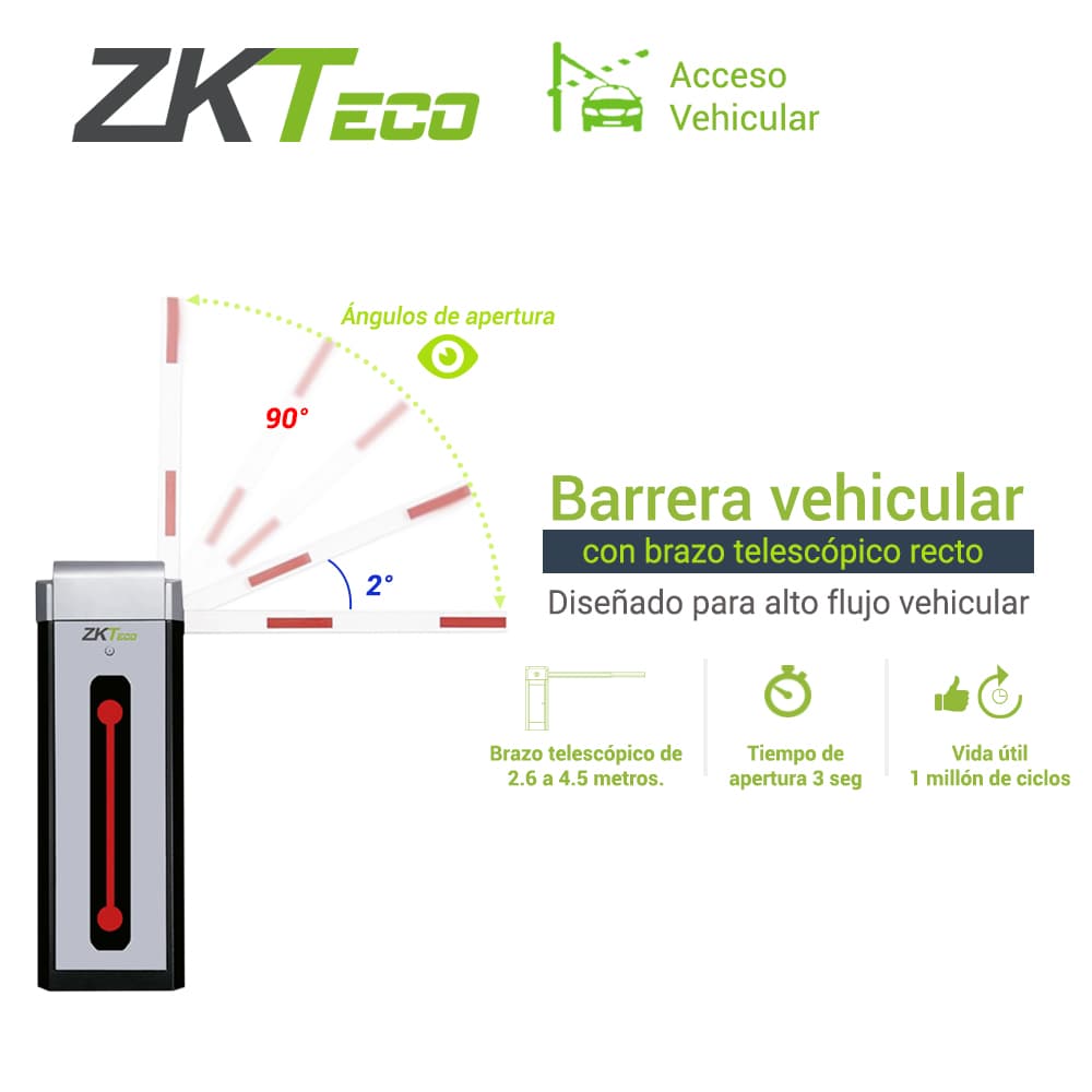 BARRERA VEHICULAR ZKTECO CMP300L CON BRAZO TELESCOPICO RECTO SENTIDO IZQUIERDO VELOCIDAD DE CIERRE 3 SEGUNDOS ALIMENTACION ELECTRICA 110VCA APERTURA MANUAL EN CASO DE FALLA ELECTRICA COMPATIBLE CON PANELES DE ACCESO, ANTENAS VEHICULARES Y CAMARAS LPR - Miniatura 3