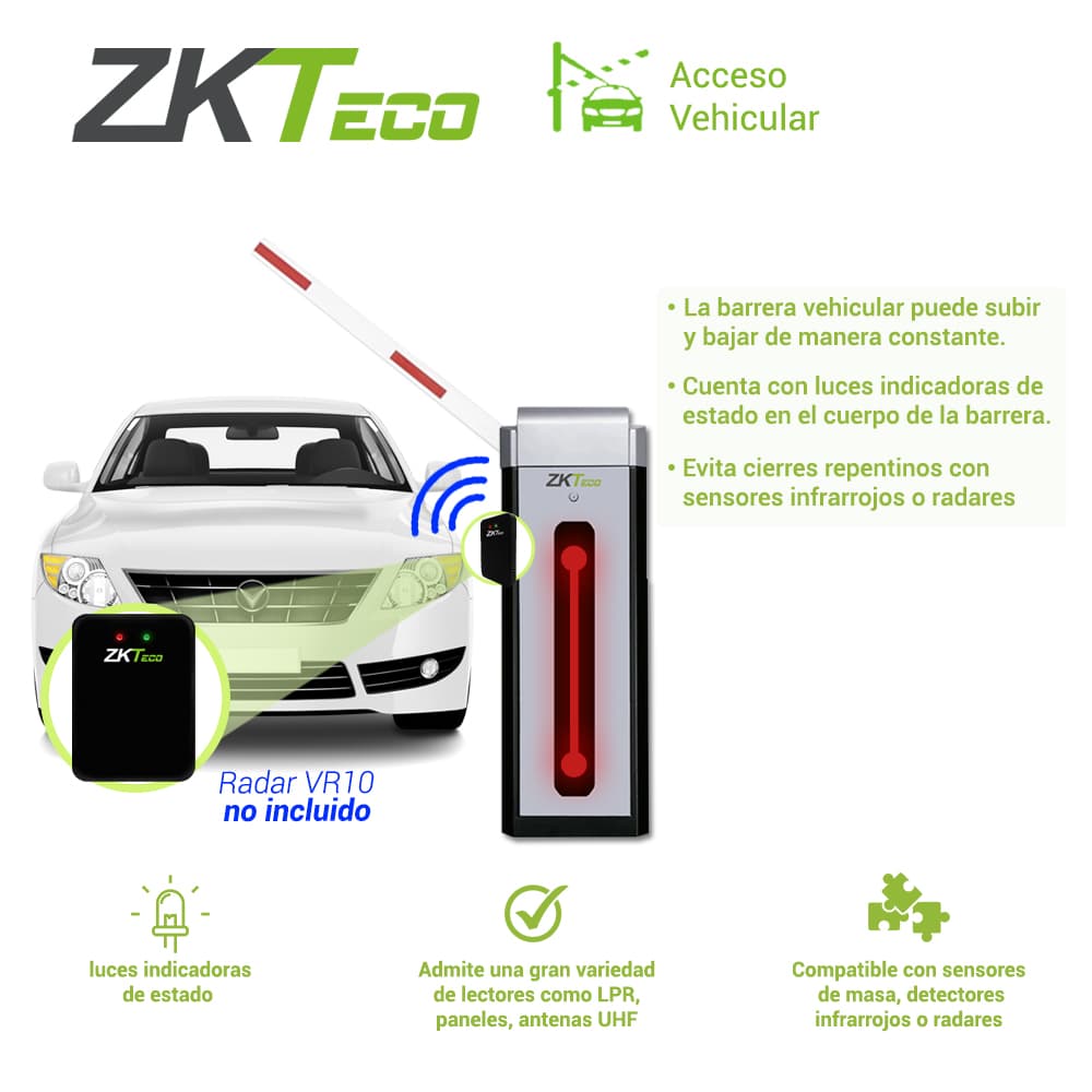BARRERA VEHICULAR ZKTECO CMP300R CON BRAZO TELESCOPICO RECTO SENTIDO DERECHO VELOCIDAD DE CIERRE 3 SEGUNDOS ALIMENTACION ELECTRICA 110VCA APERTURA MANUAL EN CASO DE FALLA ELECTRICA COMPATIBLE CON PANELES DE ACCESO, ANTENAS VEHICULARES Y CAMARAS LPR - Miniatura 4