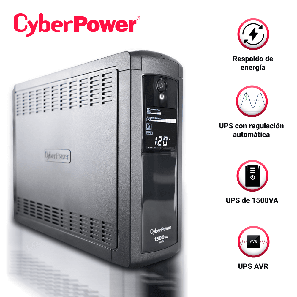 NO BREAK UPS TORRE CYBERPOWER CP1500AVRLCD 1500VA/900W / LCD / 6 CONTACTOS CON RESPALDO Y SUPRESION DE PICOS / 6 CONTACTOS CON SUPRESION DE PICOS. - Miniatura 2