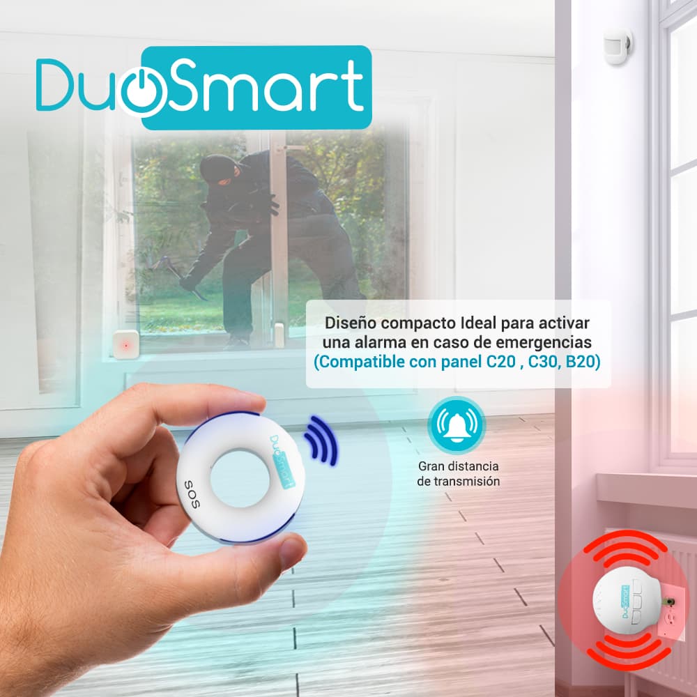 BOTON DE PANICO RF SERIE C DUOSMART CPM1 -COMPATIBLE CON PANELES B20 C10 C20 Y C30-NO INCLUYE BATERIAS - Miniatura 4