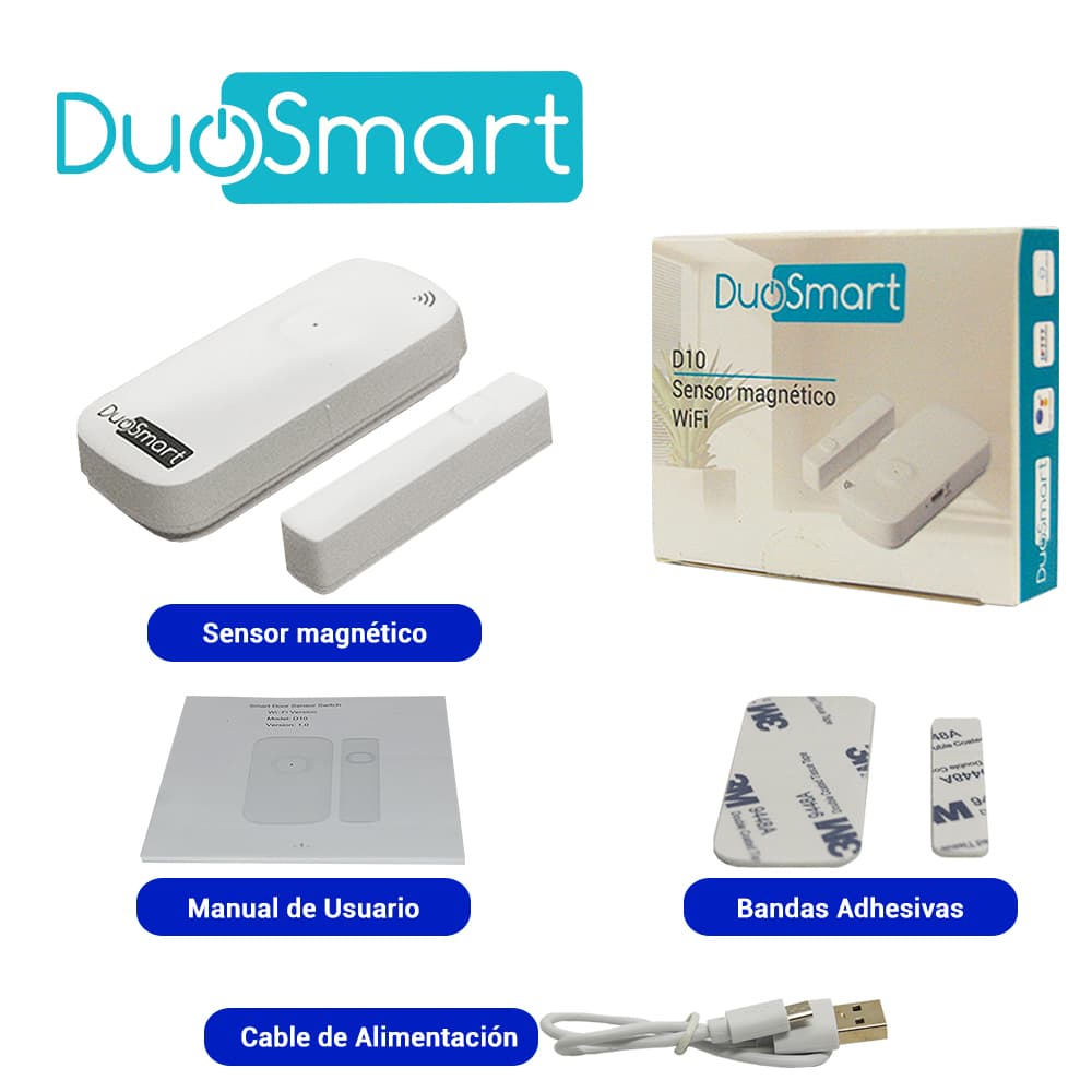 SENSOR MAGNETICO WIFI 2.4GHZ STANDALONE DUOSMART D10 BATERIA RECARGABLE REPORTA DIRECTO A APP DUOSMART COMPATIBLE CON ALEXA Y GOOGLE HOME - Miniatura 6