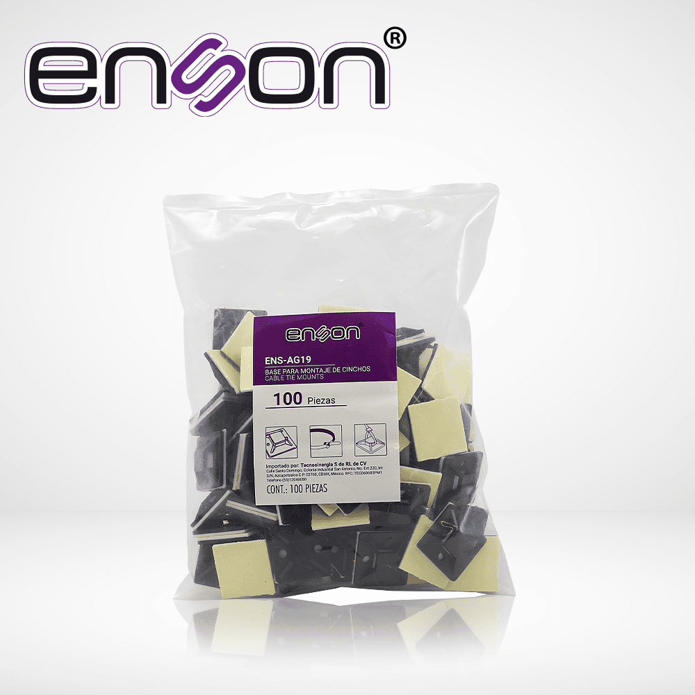 BASE PORTA CINCHO DE NYLON ENSON ENS-AG19 DE 25 X 25MM AUTOADHERIBLE BOLSA DE 100 PZ
 - Miniatura 2