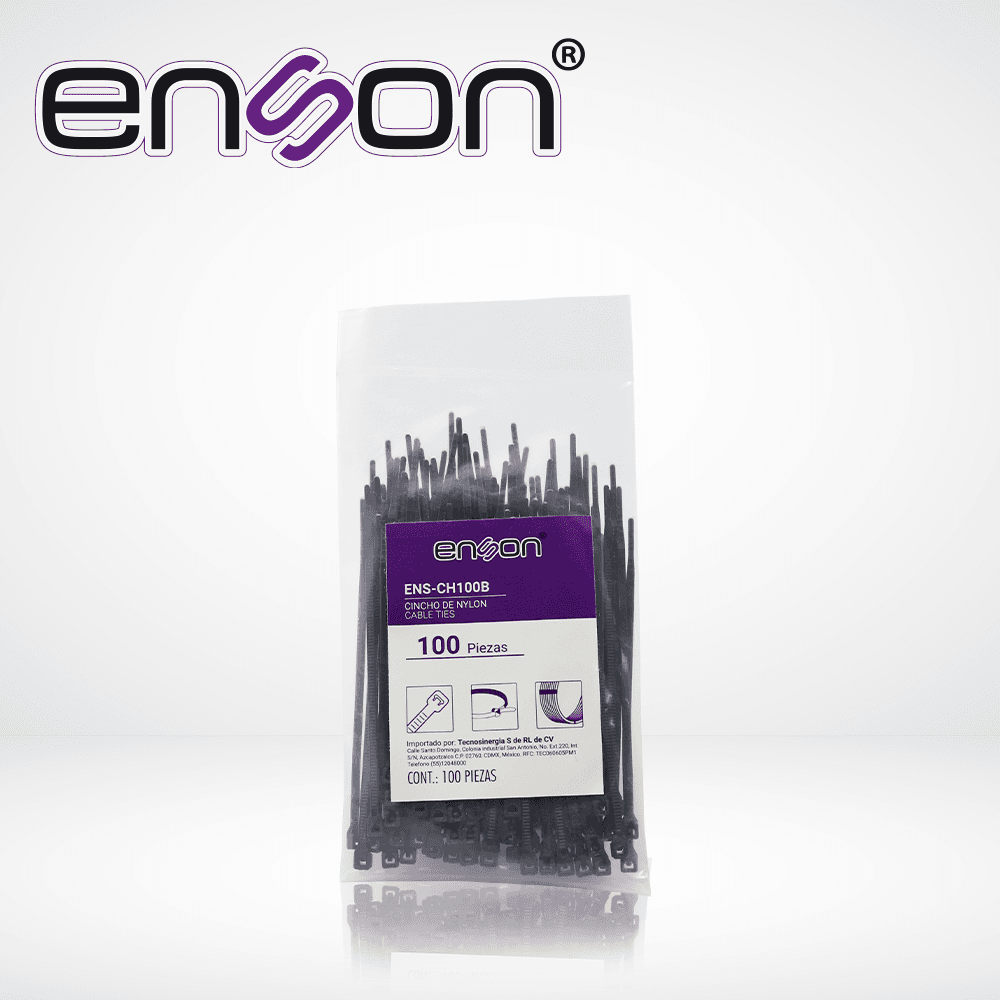 CINCHO DE NYLON ENSON ENS-CH100B COLOR NEGRO DE 2.5 X 100MM DE LONGITUD FUERZA DE TENSION DE HASTA 8 KGS
 - Miniatura 2